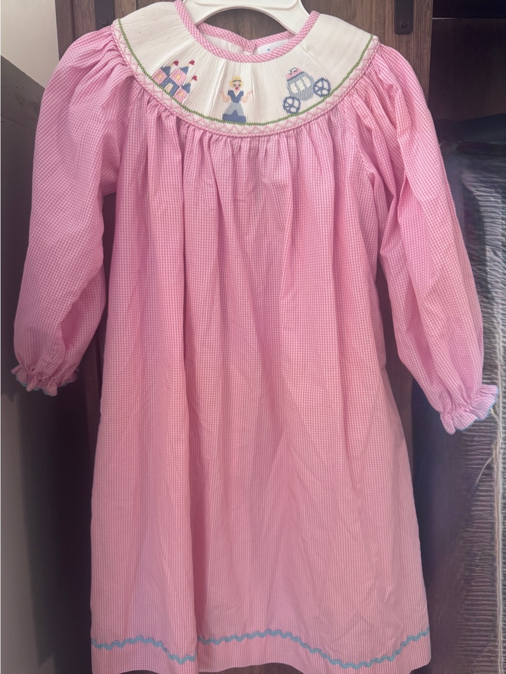 Pink Smocked Long-Sleeve Girls' Dress Top